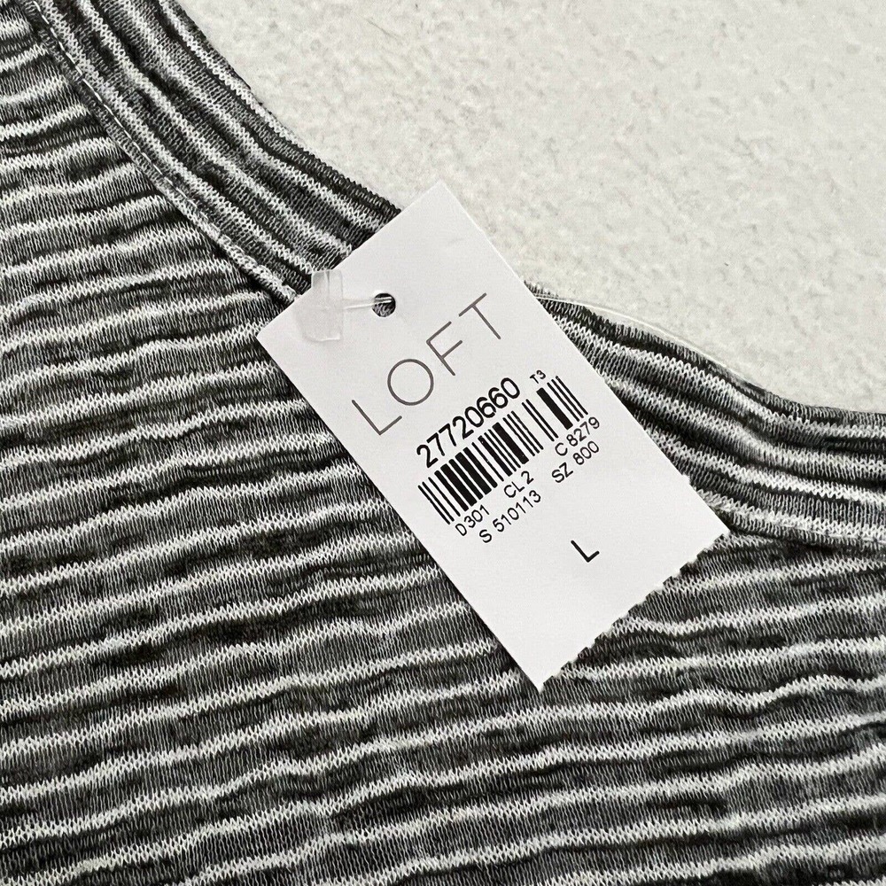 NWT Loft High Neck Black White Stripe Rayon Blend Halter Racerback Tank Top L - Picture 2 of 6